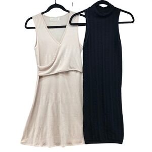 Sinuous BCBGeneration Mini Dress Bundle Womens XS S Beige Black Ribbed Mock Wrap